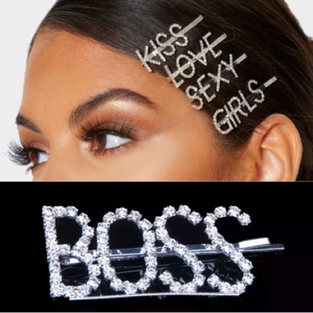 Boss / Word Rhinestone Silver Hair Bobby Pin
